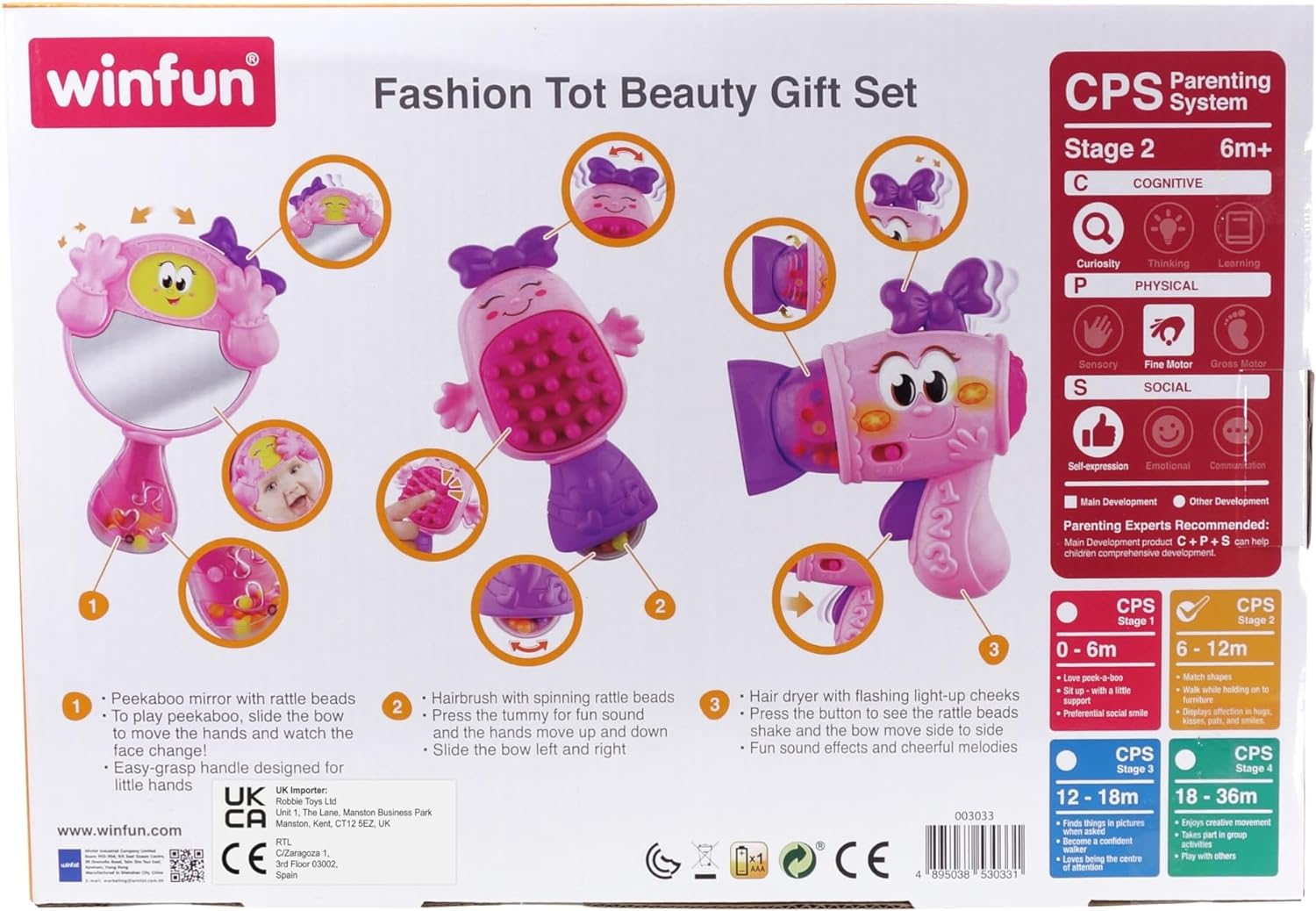 Winfun Fashion Tot Beauty Gift Set |Interactive Hairbrush, Mirror And Hair Dryer With Lights And Sound Effects | Suitable For Boys And Girls Ages 6 Months And Up