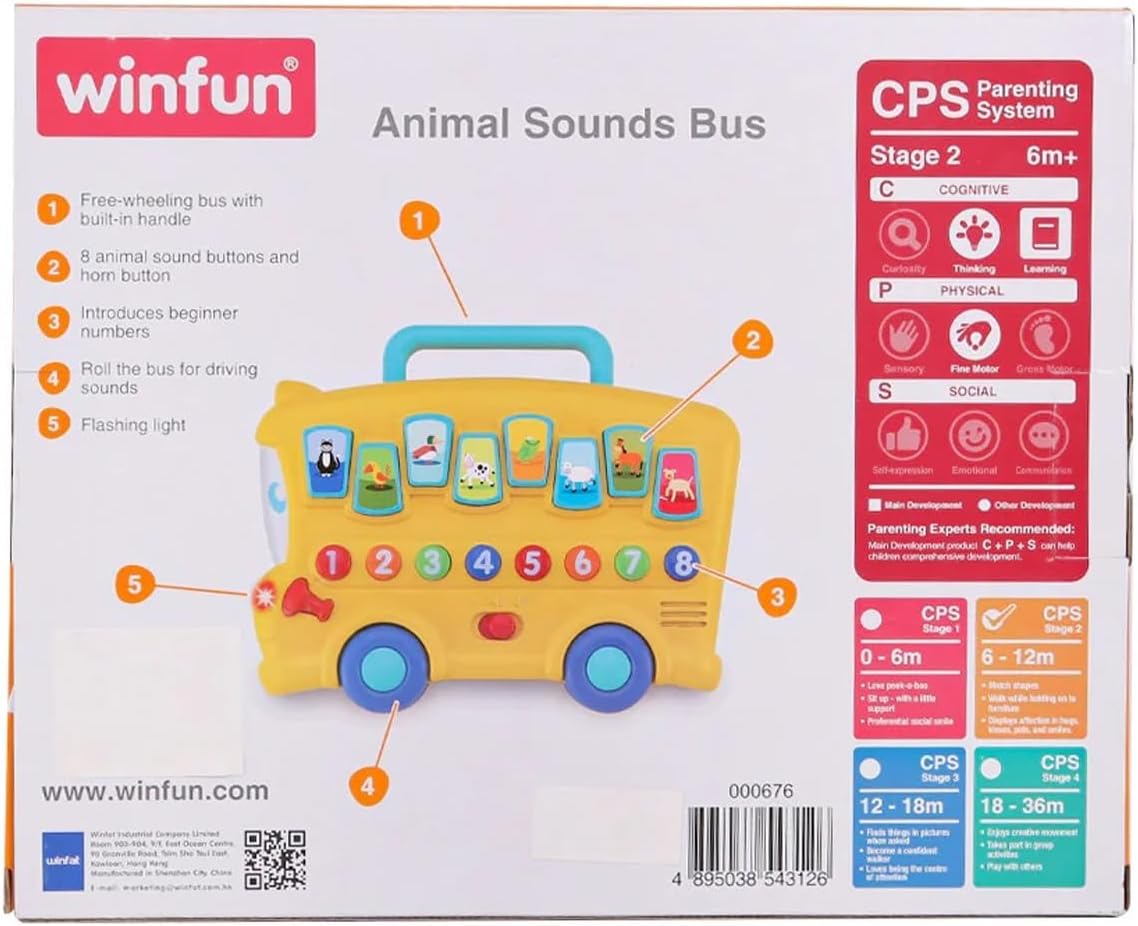 winfun Animal Sounds Bus | Musical Pull Along Bus With Interactive Animal Sound Effect Buttons | Suitable For Boys And Girls Ages 6 Months And Up Multicolor 000676
