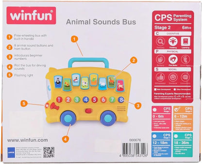 winfun Animal Sounds Bus | Musical Pull Along Bus With Interactive Animal Sound Effect Buttons | Suitable For Boys And Girls Ages 6 Months And Up Multicolor 000676
