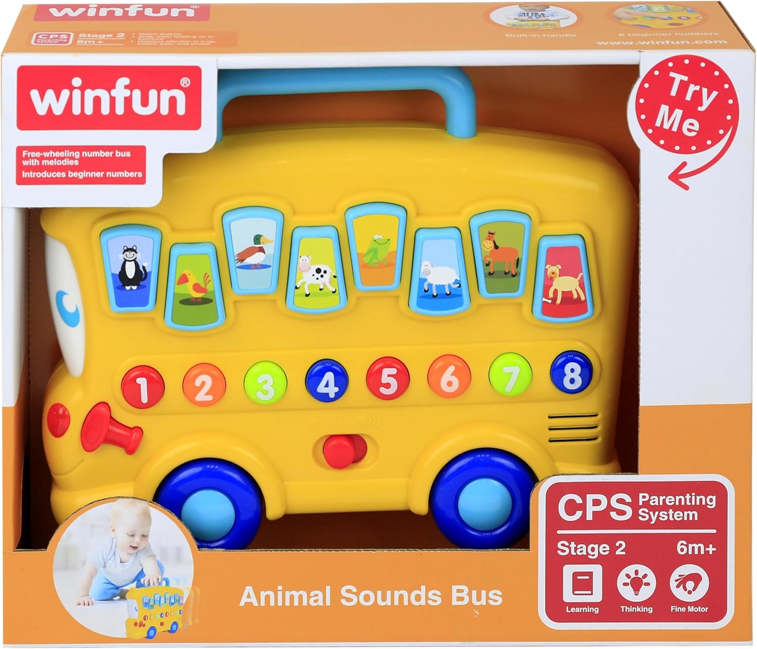 winfun Animal Sounds Bus | Musical Pull Along Bus With Interactive Animal Sound Effect Buttons | Suitable For Boys And Girls Ages 6 Months And Up Multicolor 000676