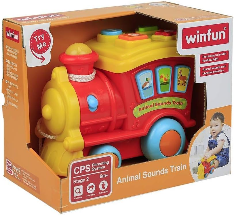 Winfun Animal Sounds Train | Musical Pull Along Train With Interactive Animal Sound Effect Buttons | Promotes Learning And Development | Suitable For Boys And Girls Ages 6 Months And Up