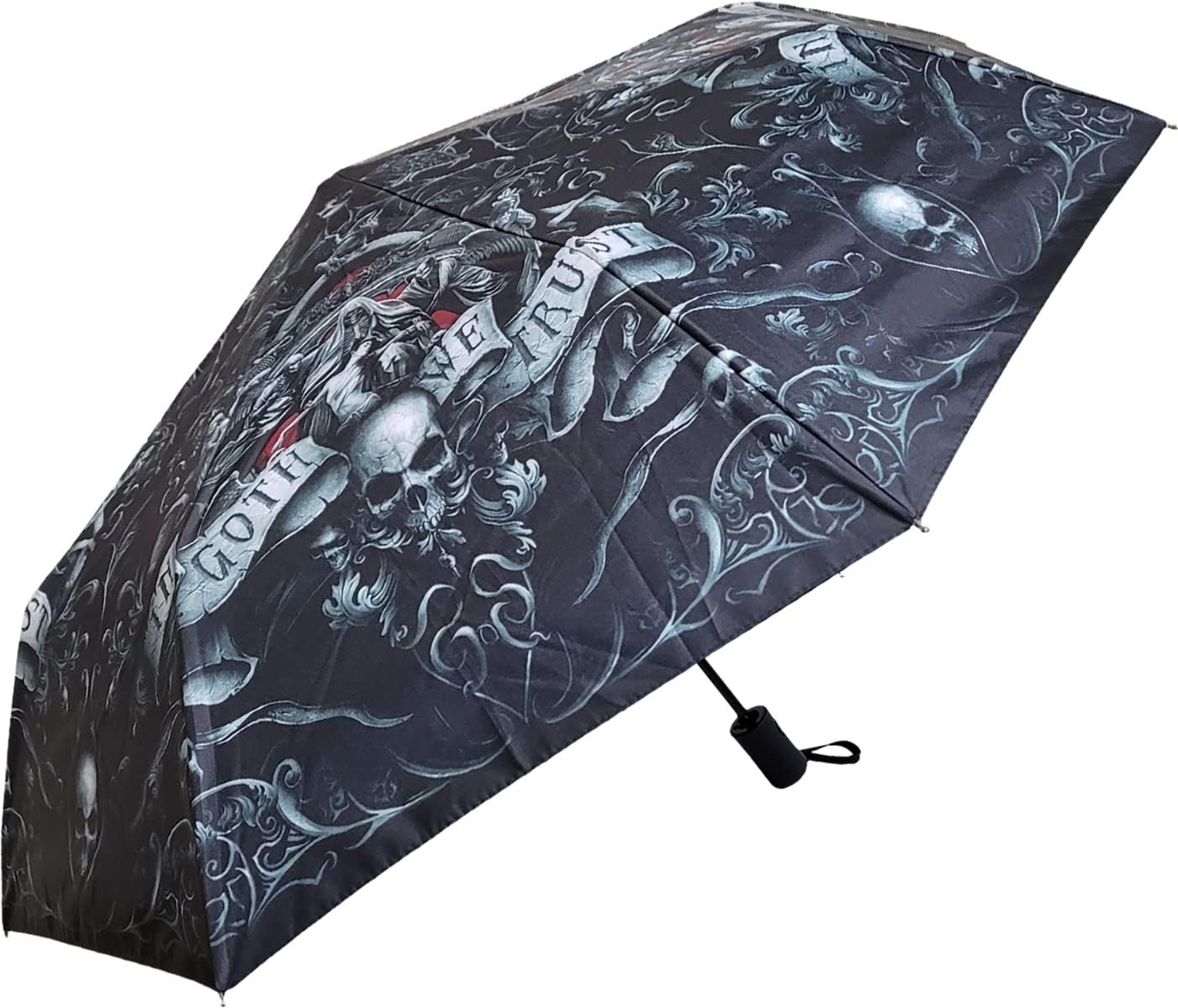 Spiral - In Goth We Trust - Compact Travel Umbrella with Auto Open & Close - L