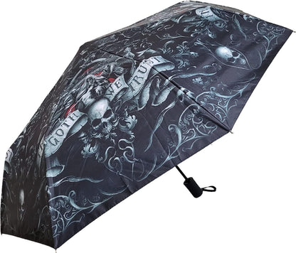 Spiral - In Goth We Trust - Compact Travel Umbrella with Auto Open & Close - L
