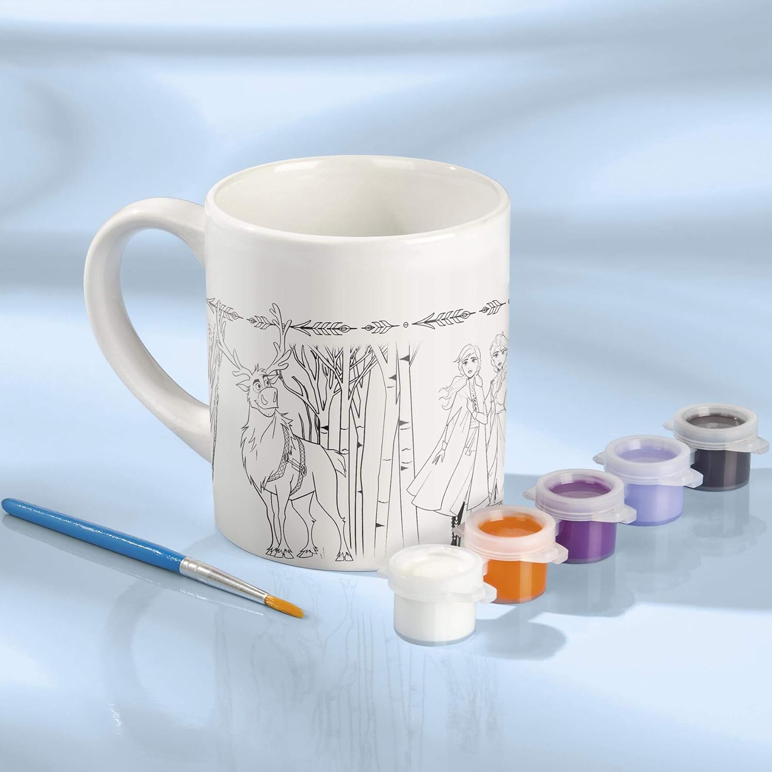 Frozen II Disney Paint Your Own Mug-Colouring Motifs, 6 Brushes, Gift for Boys and Girls Ages 5+
