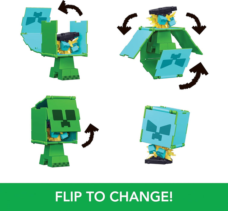 Mattel Minecraft Flippin’ Figs Figures Collection with 2-in-1 Fidget Play, 3.75-in Scale, Large Heads & Pixelated Design (Characters May Vary)