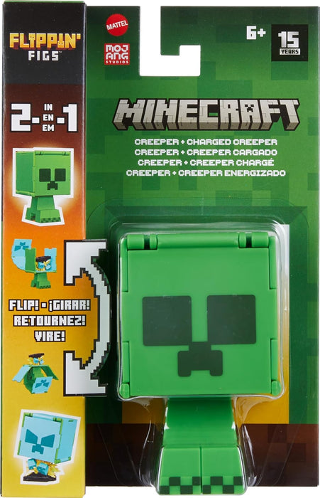 Mattel Minecraft Flippin’ Figs Figures Collection with 2-in-1 Fidget Play, 3.75-in Scale, Large Heads & Pixelated Design (Characters May Vary)