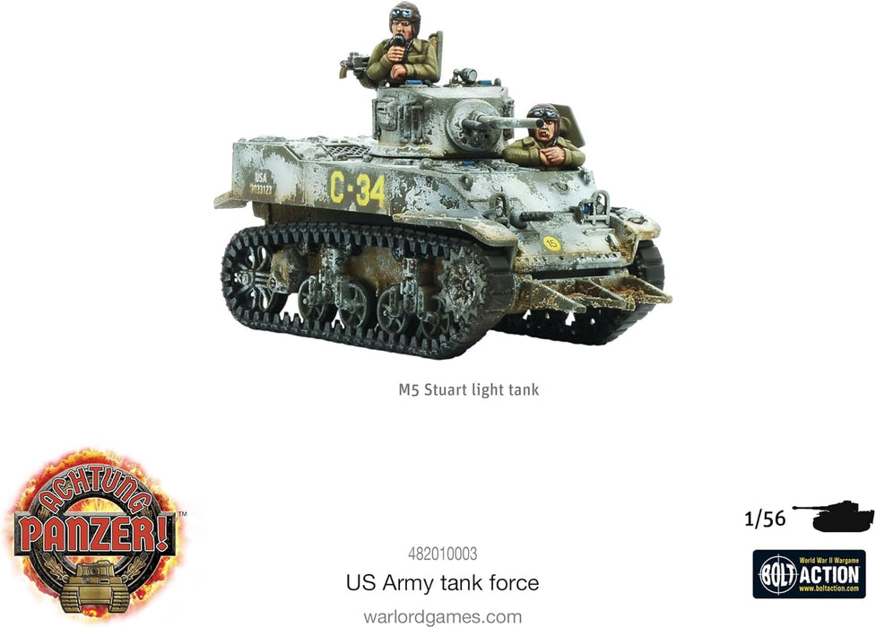 Warlord Games US Army Tank Force - 1:56 / 28mm Plastic Scale Model Tanks For Achtung Panzer Highly Detailed World War 2 Miniatures for Table-top Wargaming