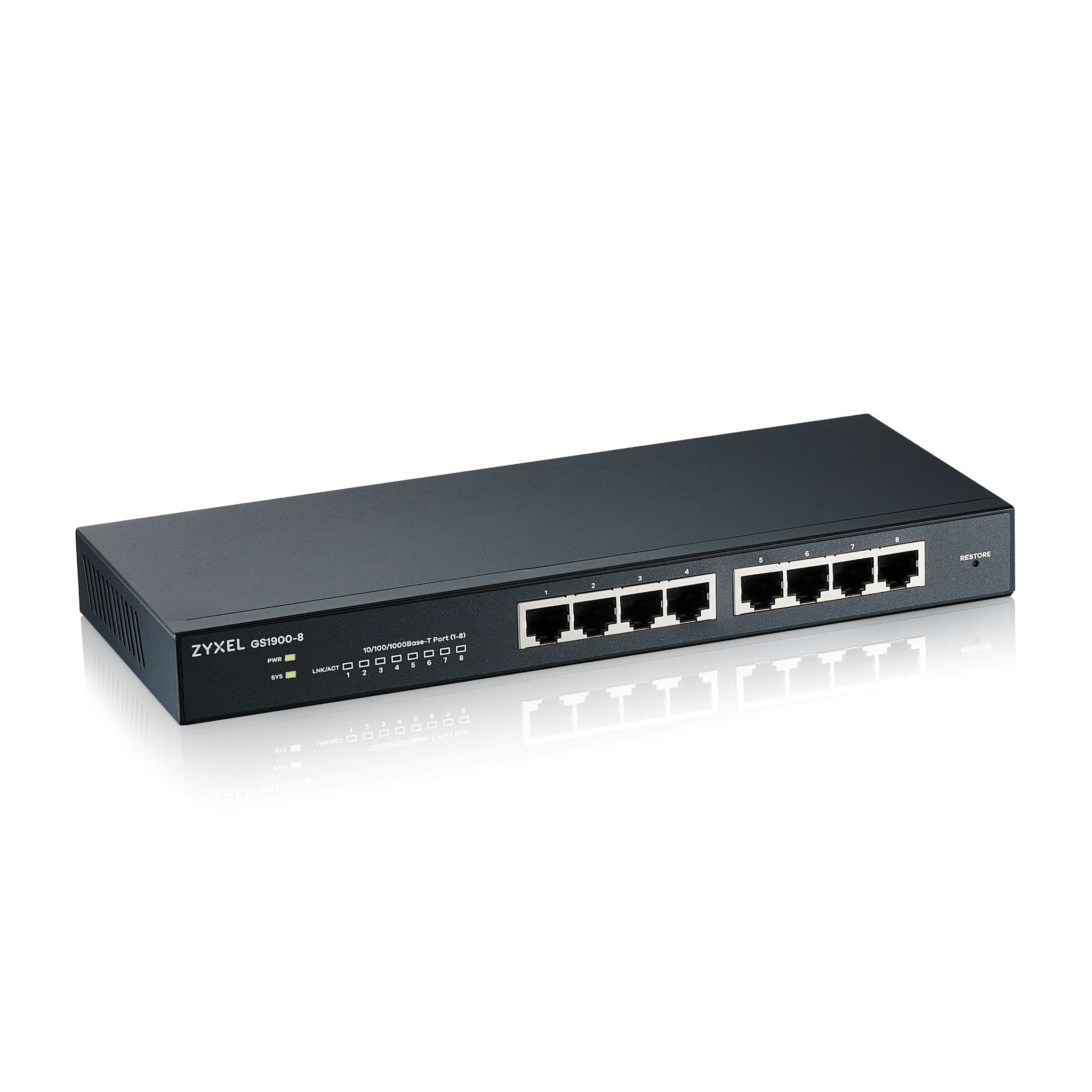Zyxel 8-Port Gigabit Switch | Smart Managed | Desktop/Wallmount and Fanless | VLAN, IGMP, QoS