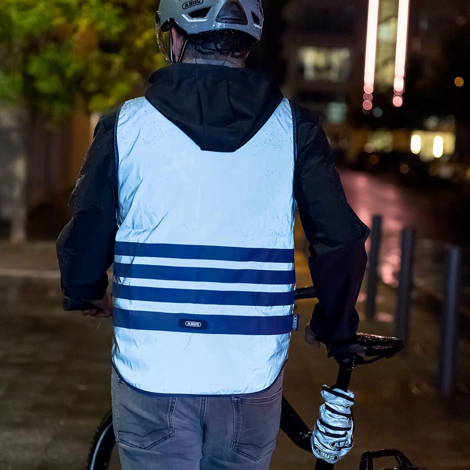 ABUS Warnweste Lumino Urban Vest - voll reflektierende Sicherheitsweste für bessere Sichtbarkeit bei Nacht - für Erwachsene - mit Reißverschluss