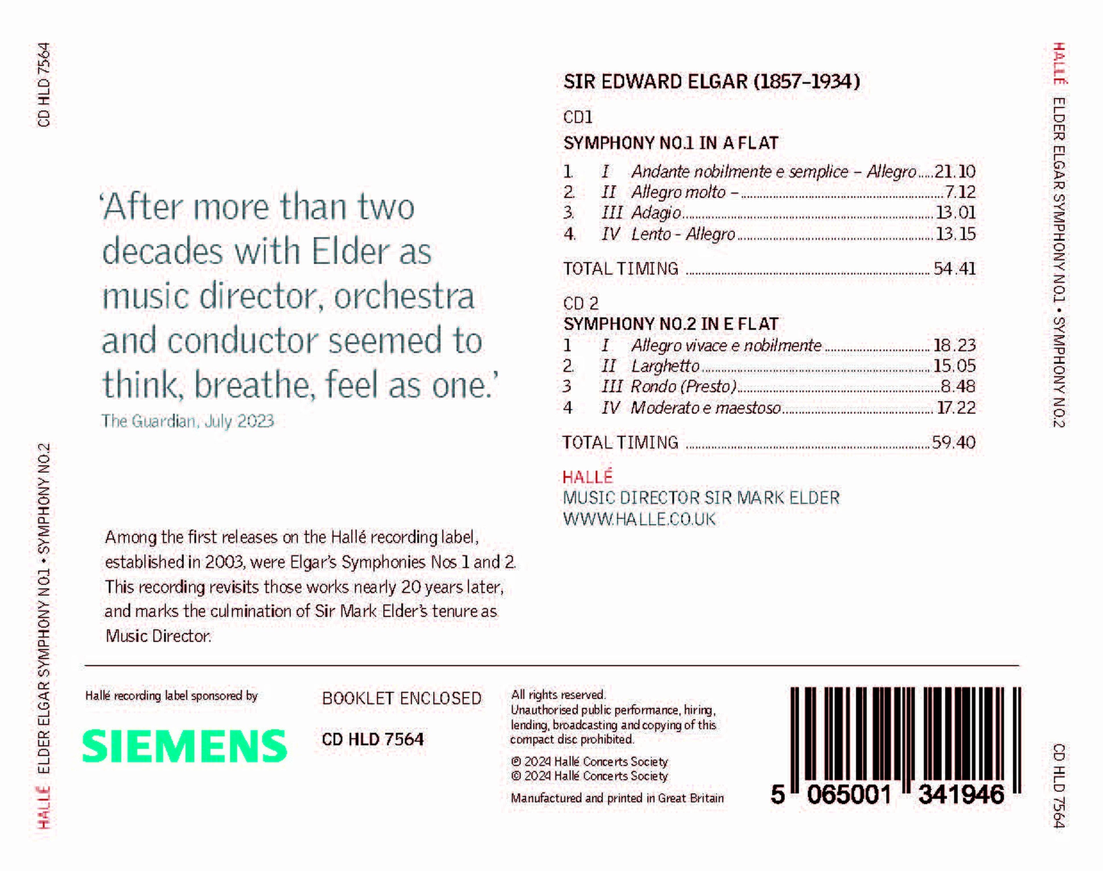 Elgar: Symphony No. 1 in A-flat/Symphony No. 2 in E-flat