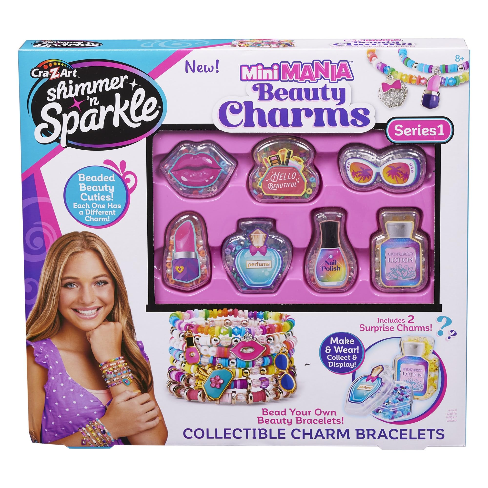 Shimmer & Sparkle 65608 Shimmer N Sparkle Mini Mania Make Your own collectable Charm Bracelets Includes Over 1000 Multicoloured Beads in Beauty Themed Container