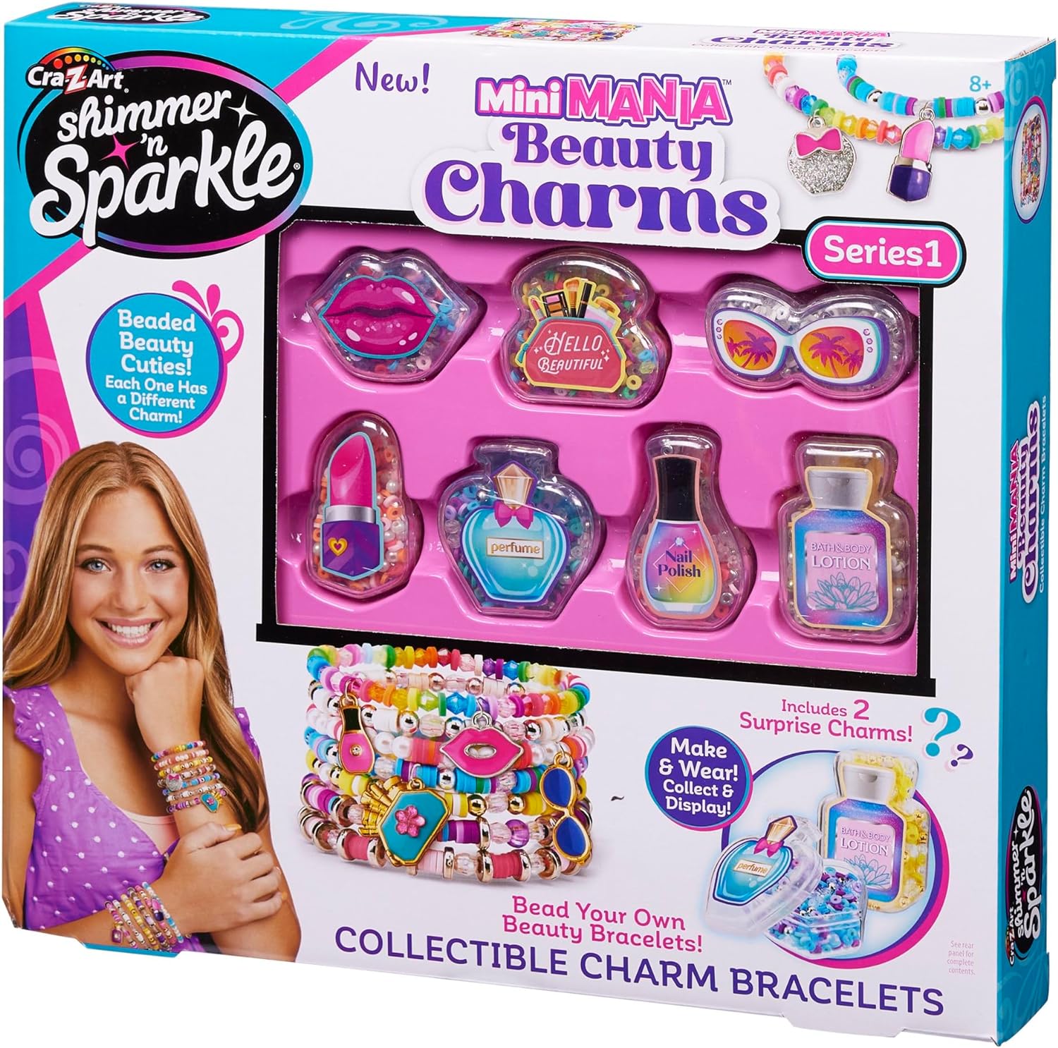 Shimmer & Sparkle 65608 Shimmer N Sparkle Mini Mania Make Your own collectable Charm Bracelets Includes Over 1000 Multicoloured Beads in Beauty Themed Container