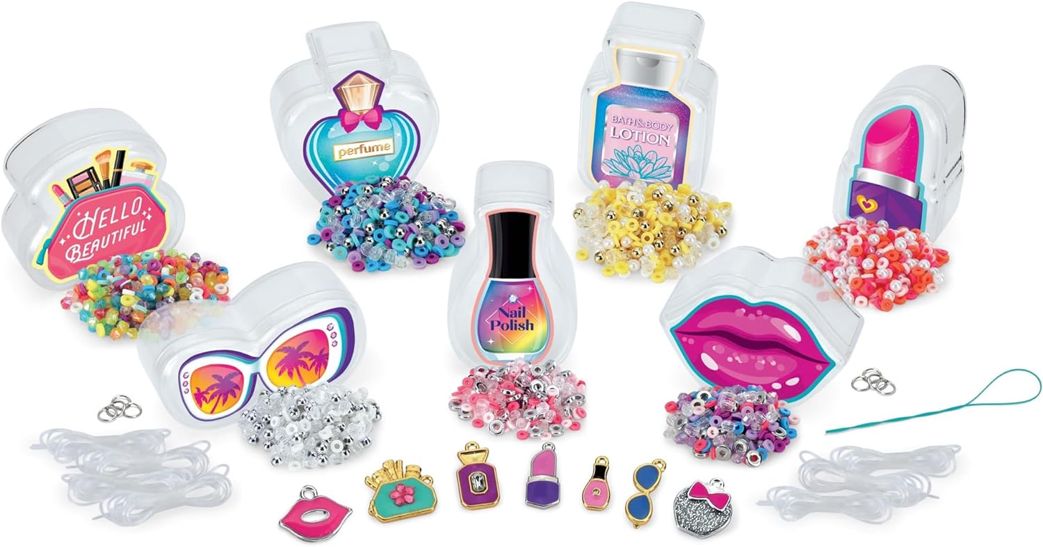 Shimmer & Sparkle 65608 Shimmer N Sparkle Mini Mania Make Your own collectable Charm Bracelets Includes Over 1000 Multicoloured Beads in Beauty Themed Container