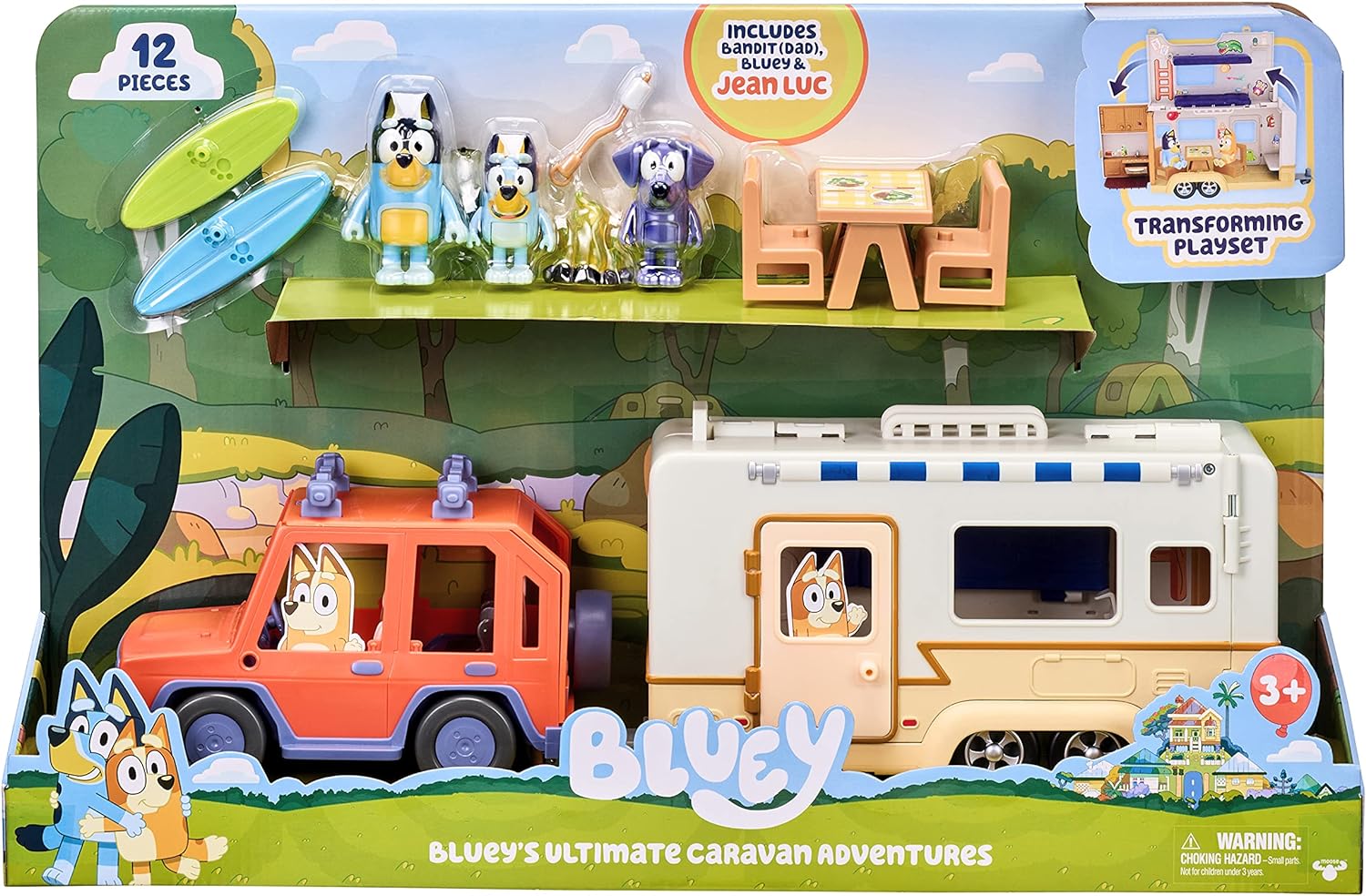 Bluey Ultimate Caravan Adventures - Caravan Playset and Three 2.5-3" Figures & 4WD Family Vehicle with 2 Surfboards Caravan Playset, Three Figures, & 4WD Vehicle Bundle
