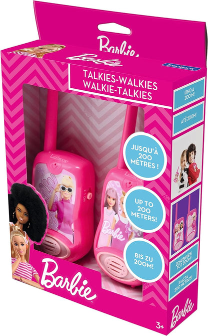 Lexibook - Barbie Walkie Talkies 200m, Communicatieset voor kinderen, 2 communicatiekanalen, Riemclip, Roze, TW12BB