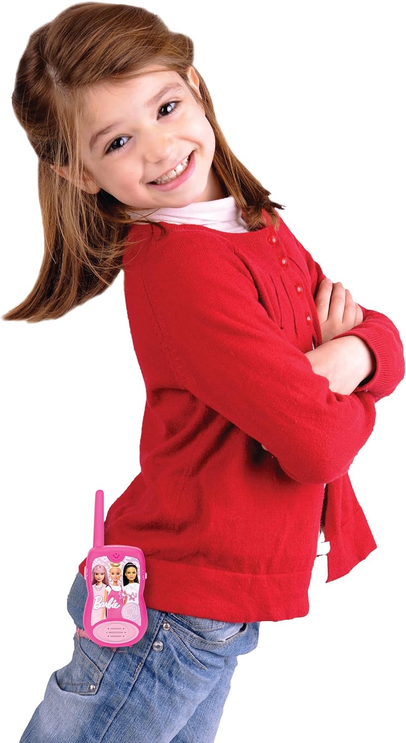 Lexibook - Barbie Walkie Talkies 200m, Communicatieset voor kinderen, 2 communicatiekanalen, Riemclip, Roze, TW12BB