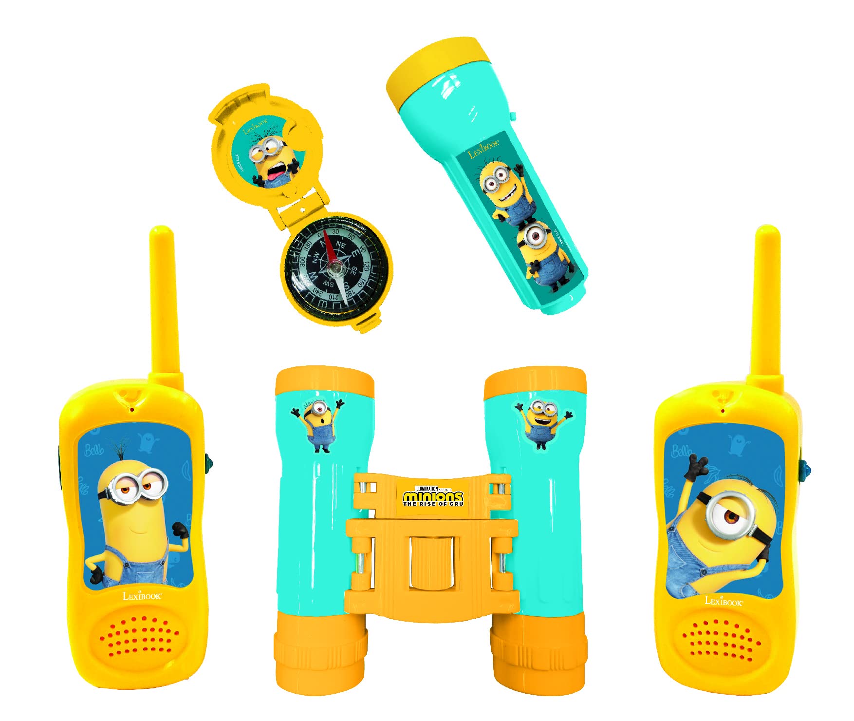 Lexibook Minions - Avonturiersset voor kinderen, Walkie-Talkies, Verrekijkers, Kompas, Zaklamp, Blauw/Geel, RPTW12DES Verschrikkelijke ikke