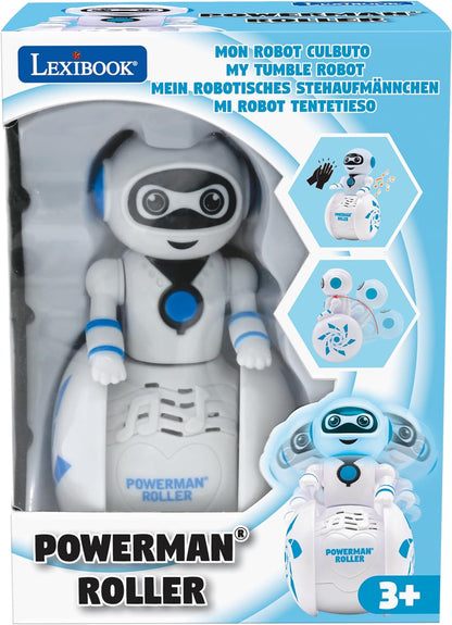 LEXIBOOK, Powerman Roller, My tumble robot, Light and sound effects, Built-in gyroscope, ROB01, White/Blue