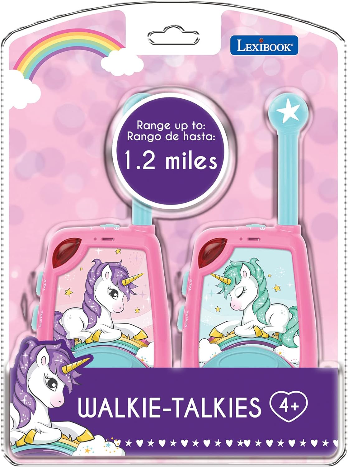 Lexibook, Unicorn, Digital Walkie-Talkies for Children, 2 km Transmission Range, Morse Light Function, Belt Clip for Transport, Battery operated, Pink, TW25UNI