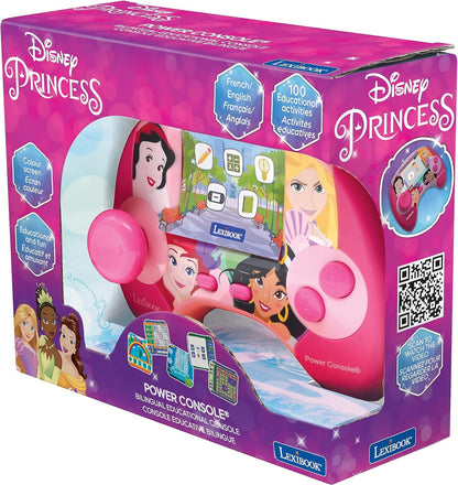 Lexibook, Disney Princess, Power Console®, Bilingual educational game console with 100 activities, French/English, Pink, JCG100DPi1