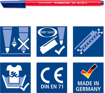 STAEDTLER 326 C20 Fibre-Tip Pen in Cardboard Pack - Assorted Colours (Pack of 20) 1 count (Pack of 1)