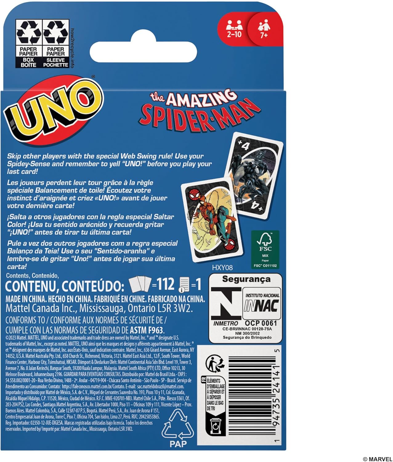 UNO The Amazing Spider-Man Card Game for Kids, Adults & Family with Deck & Special Rule Inspired by the Marvel Comic Book Series, HXY08
