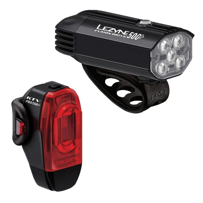 Lezyne Fusion Drive/Pro and Rear Bicycle Light Set, Front and Rear Pair, White/Red LED, Road, Mountain, Gravel Bike, USB Rechargeable