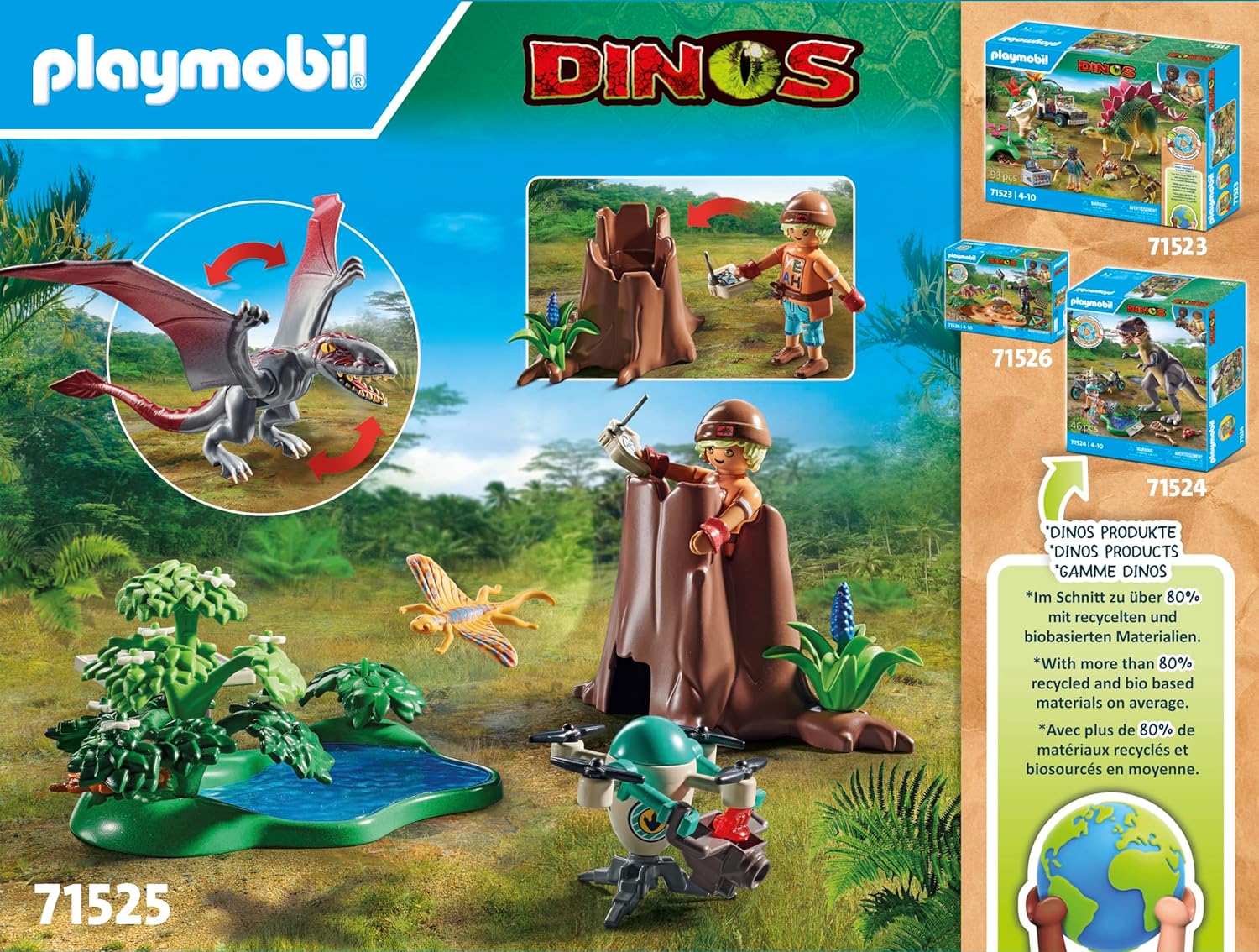 PLAYMOBIL Dinos 71525 Beobachtungsstation für Dimorphodon, inklusive Drohne mit Kamera sowie weiteren spannendes Accessoires, nachhaltiges Spielzeug für Kinder ab 4 Jahren
