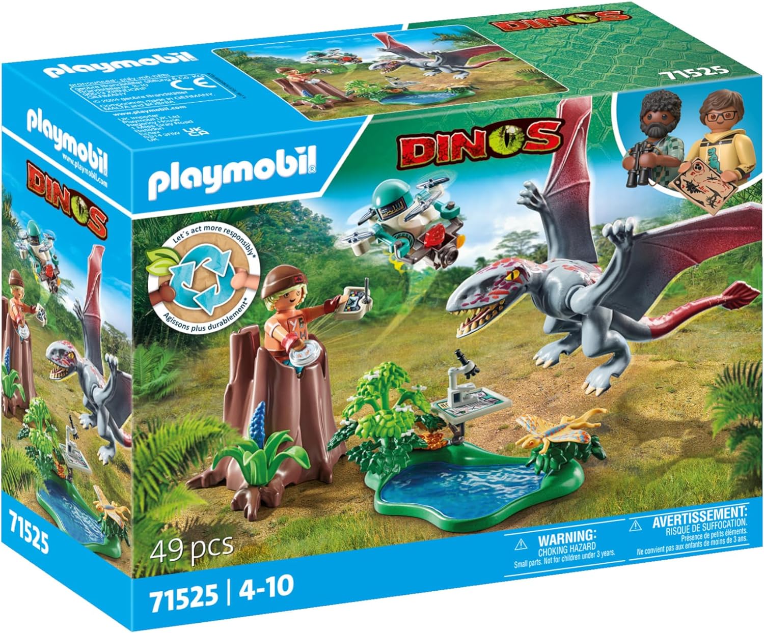 PLAYMOBIL Dinos 71525 Beobachtungsstation für Dimorphodon, inklusive Drohne mit Kamera sowie weiteren spannendes Accessoires, nachhaltiges Spielzeug für Kinder ab 4 Jahren