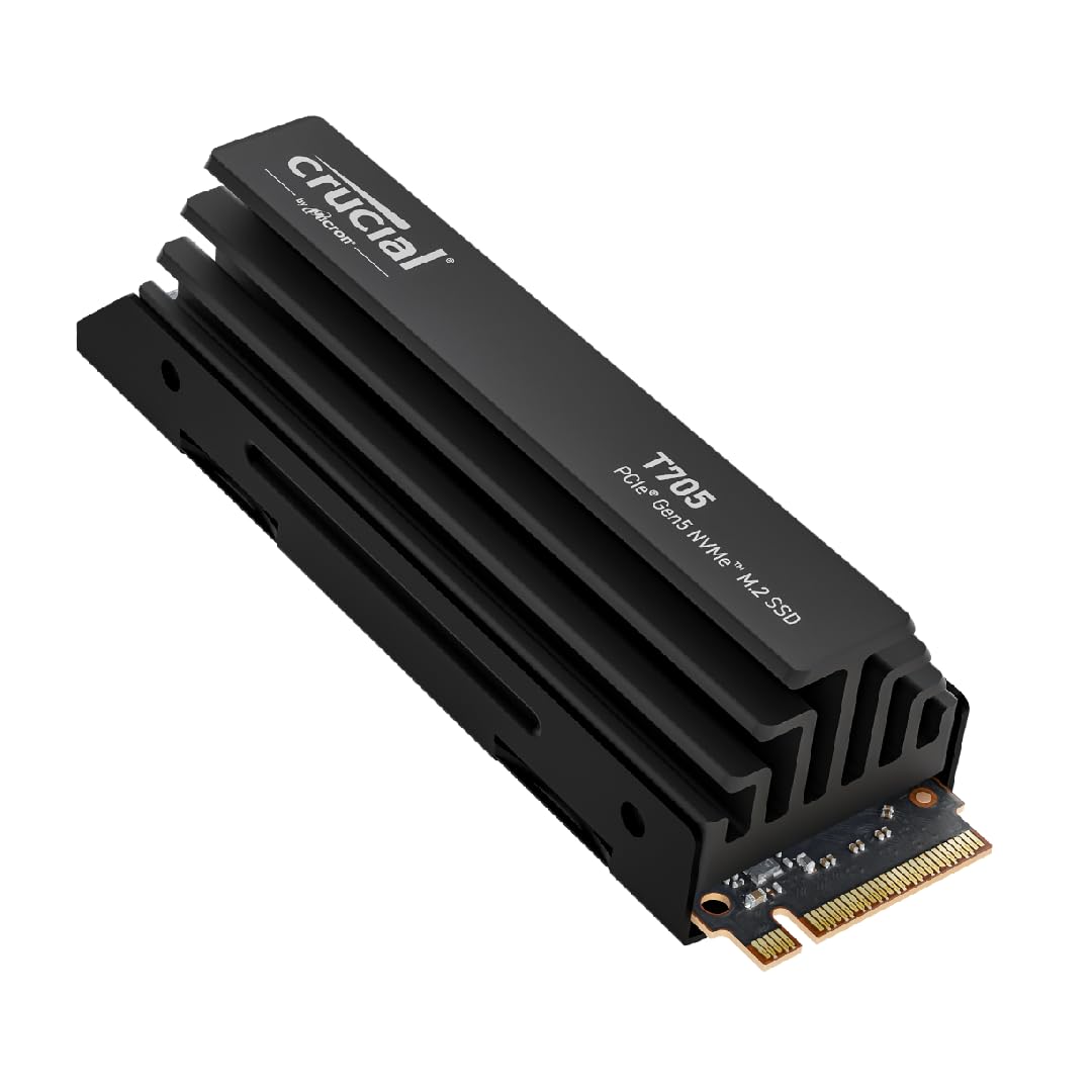 Crucial T705 1TB SSD PCIe Gen5 NVMe M.2 Internal Gaming SSD with Premium Heatsink (New 2024), Up to 13,600MB/s, Microsoft DirectStorage, PCIe 3.0 & 4.0 Compatible, Solid State Drive - CT1000T705SSD5