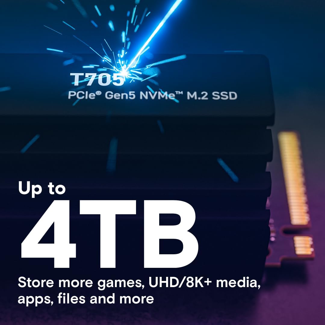 Crucial T705 1TB SSD PCIe Gen5 NVMe M.2 Internal Gaming SSD with Premium Heatsink (New 2024), Up to 13,600MB/s, Microsoft DirectStorage, PCIe 3.0 & 4.0 Compatible, Solid State Drive - CT1000T705SSD5