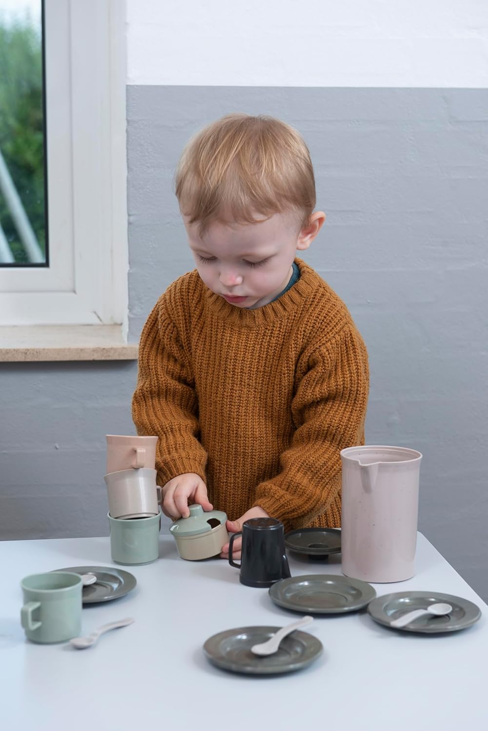 Andreu Toys Dantoy - Green Bean Coffee Set - Für Küchenspiel - Aus recyceltem Kunststoff mit dem Schwanenlogo - Einzigartige Farbtöne und Kombinationen