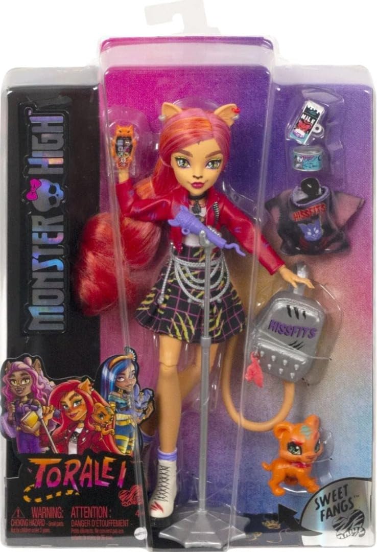 Monster High Toralei Stripe Collectible Doll with Pet and Accessories Sweet Fangs G3 Reboot, Multicolor (HHK57)
