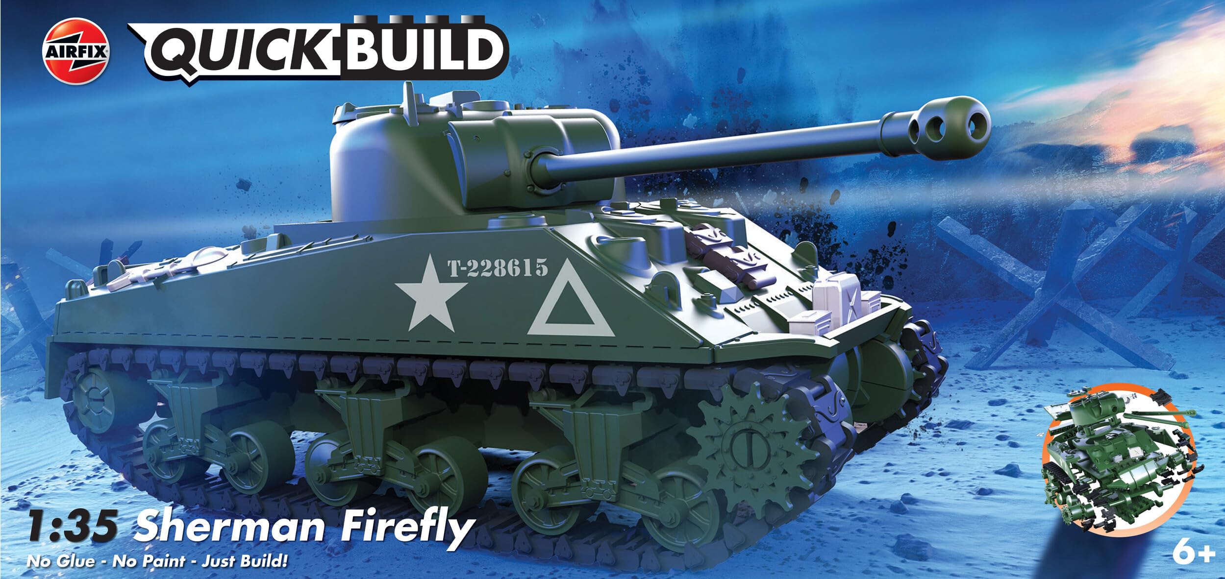 Airfix QUICKBUILD Model Tank Kit - J6042 Sherman Firefly Tank Building Kit for Kids 6+, Construction Toys for Boys & Girls, Model Making with No Glue - Classic Tank Gifts Plastic Model Kits