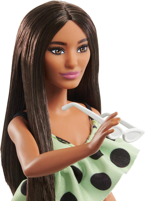 Barbie Doll, Kids Toys and Gifts, Brunette with Polka Dot Romper, Barbie Fashionistas, Clothes and Accessories, HPF76