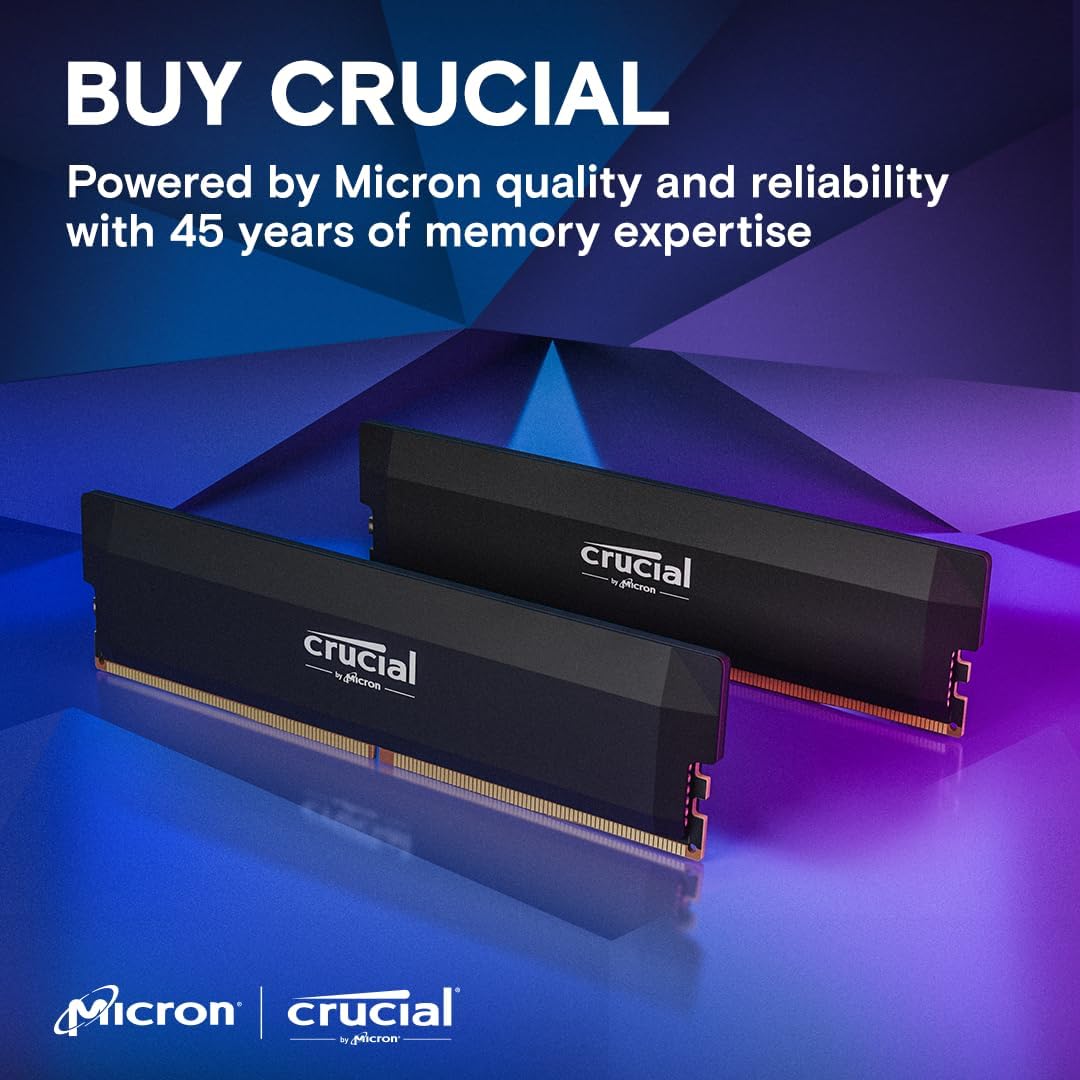 Crucial Pro DDR5 RAM 32GB Kit (2x16GB) 6000MHz CL36, Overclocking Edition, Intel XMP 3.0 / AMD EXPO, Computer Memory (PC) DDR5 32GB RAM - CP2K16G60C36U5B