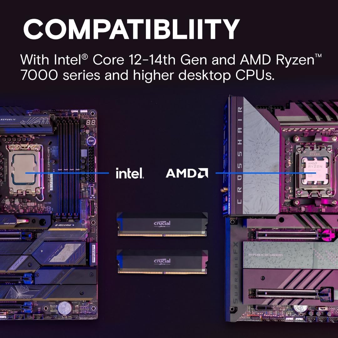Crucial Pro DDR5 RAM 32GB Kit (2x16GB) 6000MHz CL36, Overclocking Edition, Intel XMP 3.0 / AMD EXPO, Computer Memory (PC) DDR5 32GB RAM - CP2K16G60C36U5B