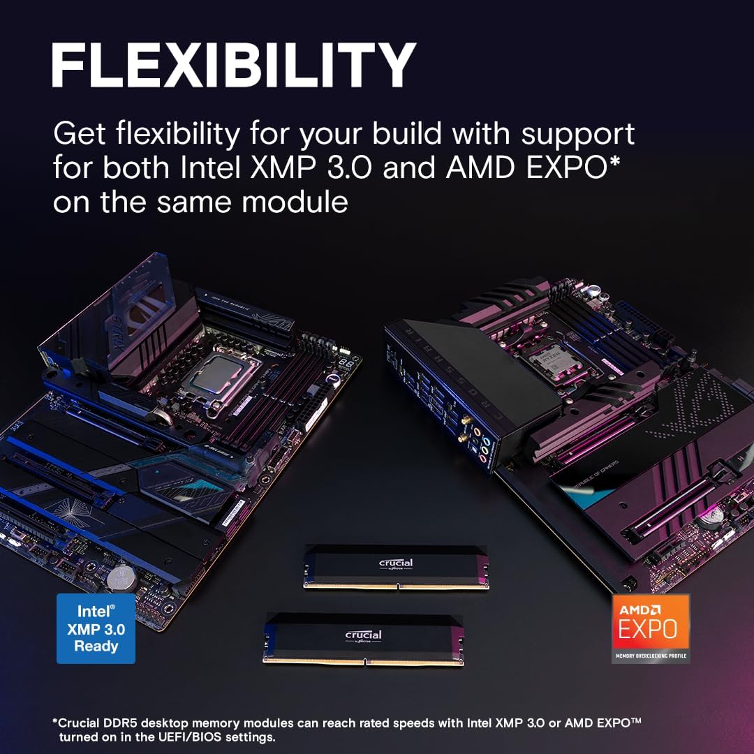 Crucial Pro DDR5 RAM 32GB Kit (2x16GB) 6000MHz CL36, Overclocking Edition, Intel XMP 3.0 / AMD EXPO, Computer Memory (PC) DDR5 32GB RAM - CP2K16G60C36U5B