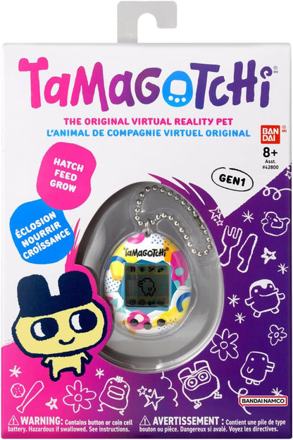 Bandai Tamagotchi Original Memphis Shell | Tamagotchi Original Cyber Pet 90s Adults and Kids Toy with Chain | Retro Virtual Pets are Great Boys and Girls Toys or Gifts for Ages 8+