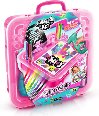 Airbrush Activity Case, Create Amazing Art with The Battery Powered Airbrush, use The pens Paper and Stencils to Create Fun Designs, Easy Storage in The Handy Carry case, Pink Airbrush Art Activity Case