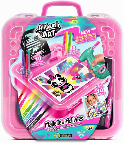 Airbrush Activity Case, Create Amazing Art with The Battery Powered Airbrush, use The pens Paper and Stencils to Create Fun Designs, Easy Storage in The Handy Carry case, Pink Airbrush Art Activity Case