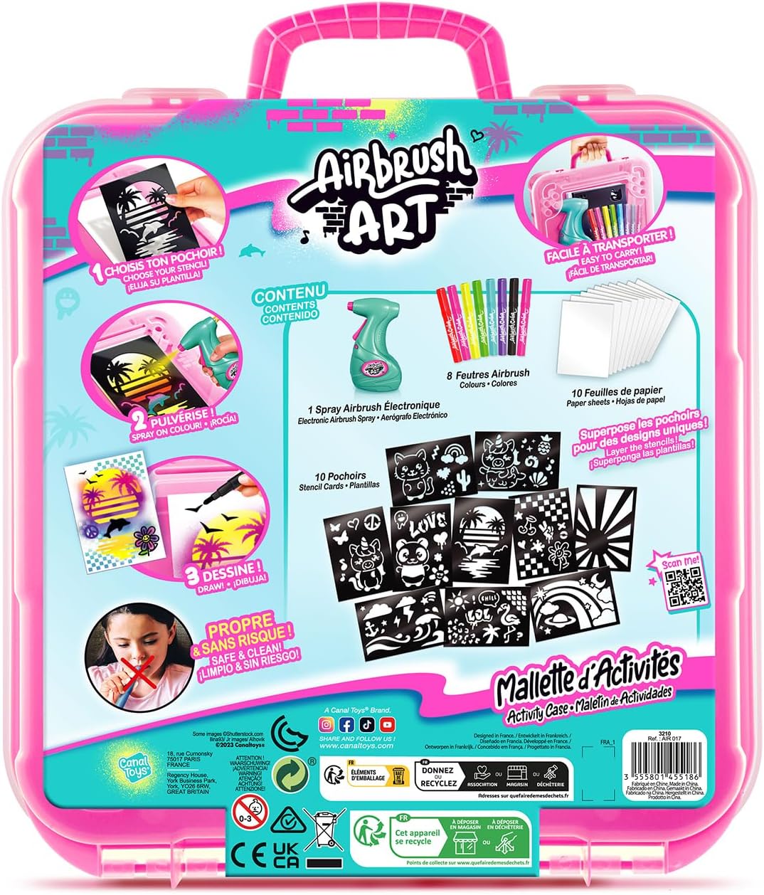 Airbrush Activity Case, Create Amazing Art with The Battery Powered Airbrush, use The pens Paper and Stencils to Create Fun Designs, Easy Storage in The Handy Carry case, Pink Airbrush Art Activity Case