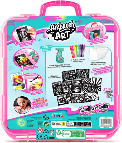 Airbrush Activity Case, Create Amazing Art with The Battery Powered Airbrush, use The pens Paper and Stencils to Create Fun Designs, Easy Storage in The Handy Carry case, Pink Airbrush Art Activity Case