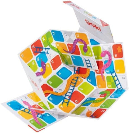 GOKI- Serpientes y escaleras XXL en un Cubo desplegable Juegos Tradicionales, Multicolor (56636