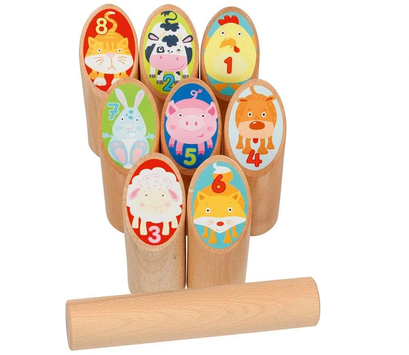 GOKI- Juego de Vikingos Animal Kubb, Bolsa de algodón Mesa, Color marrón (56648