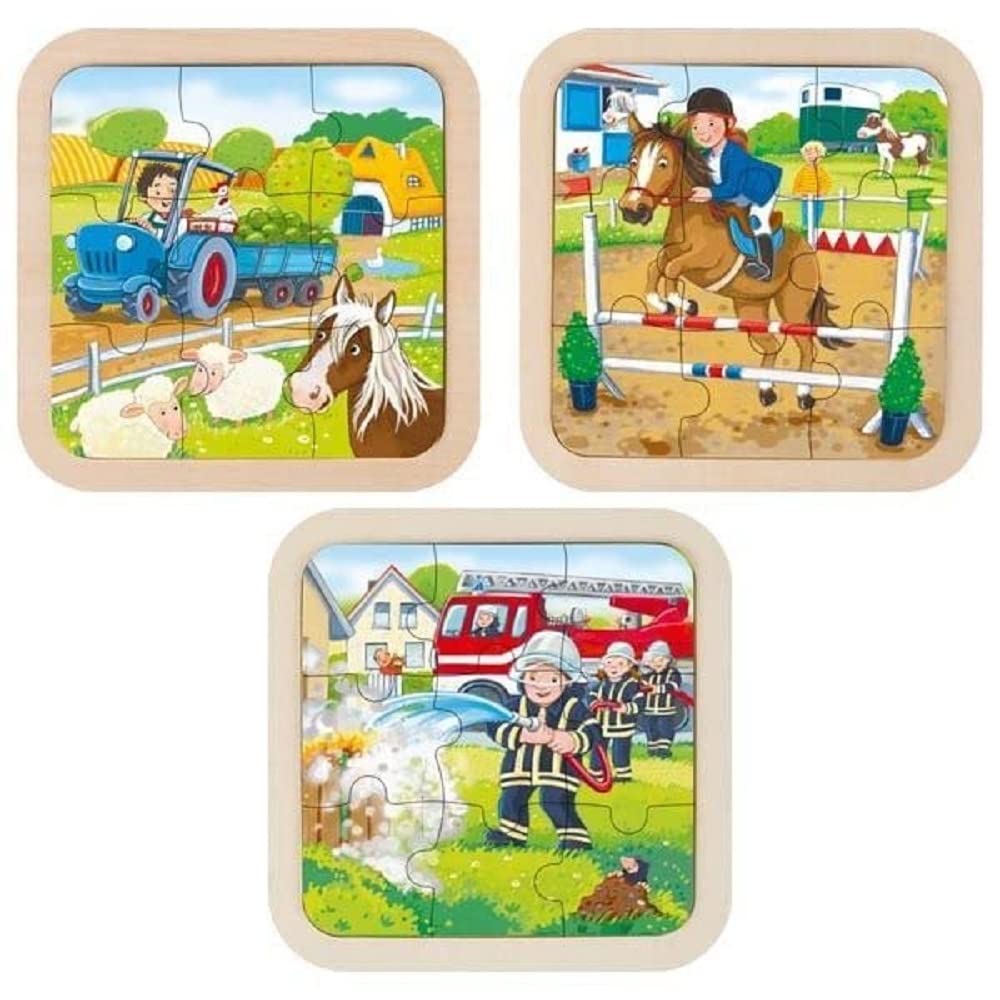 Goki - Boerderijkant, brandweerpuzzels van hout, meerkleurig (57382