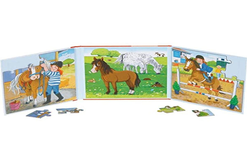 goki 57383 Puzzle Book Riding Farm 17.3 x 17.3 x 1.2 cm 2 x 20 Pieces 2 Designs Magnetic