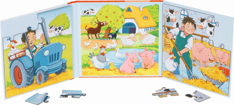 GOKI- Libro de Puzzles Granja No Aplica Madera, Multicolor, único (57384