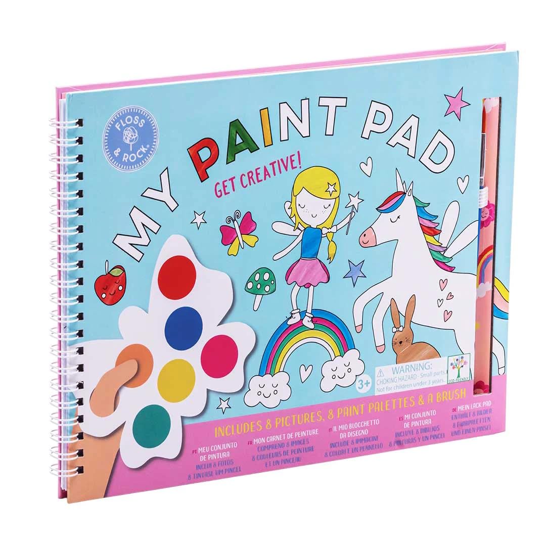 Floss & Rock Rainbow Fairy Kids My Painting Pad Set con 8 foto, 8 pallet di pittura e un pennello