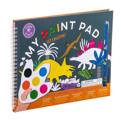 Floss & Rock Dino Kids My Painting Pad Set met 8 afbeeldingen, 8 verfpallets en een penseel